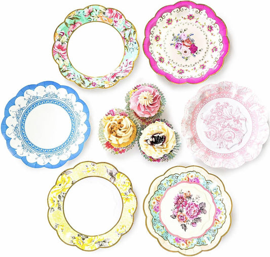 Talking Tables Platos de Papel Florales 24Pack | Multicolor, 6 diseños florales, para día de la madre, fiestas de té, baby shower, boda, 7 pulgadas de diámetro
