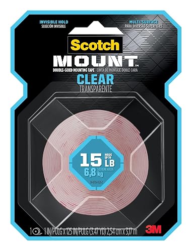 SCOTCH-MOUNT 3M Cinta Adhesiva Doble Cara Transparente 1 rollo 25 mm x 3 m | Adhesivo permanente en ambos lados, Multiusos, Acabado invisible, Fácil de cortar, Para interiores, Soporta hasta 6.8 Kg