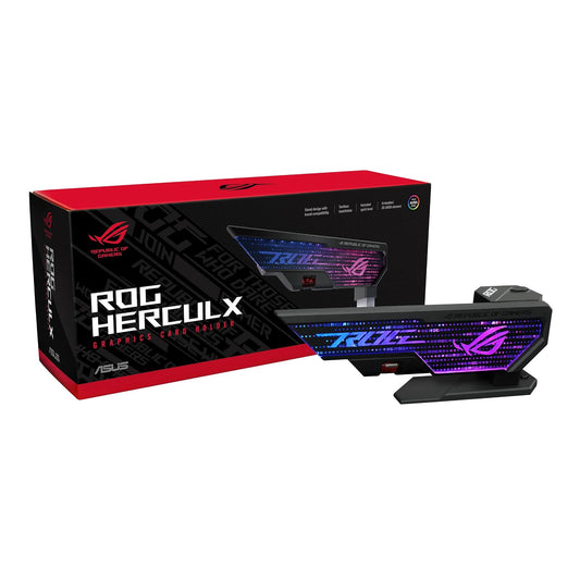ASUS Soporte para Tarjetas gráficas ROG Herculx, construcción de aleación de Zinc sólido, fácil instalación, Nivel de Burbuja Incluido, Altura Ajustable, Amplia compatibilidad, Aura Sync RGB B