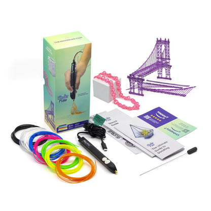 3Doodler Flow - Bolígrafo de impresión 3D para Adolescentes, Adultos y Creadores, Color Negro, con filamentos de Recarga, Libro de Plantillas y guía, 3.1 x 10.8 x 4.5 Pulgadas