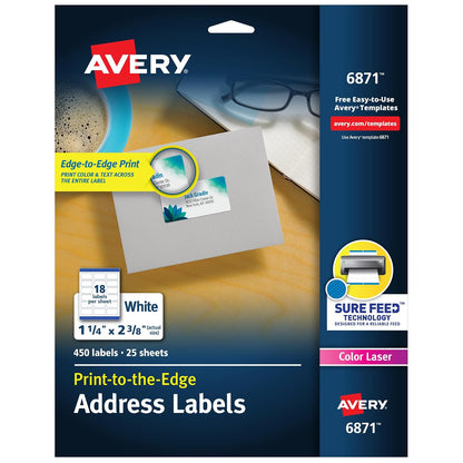 AVERY 6871 Etiquetas láser blancas para impresión a color, etiqueta 1-1/4 x 2-3/8, 450 por paquete - 1-1 - 4 x 2-3 - 8