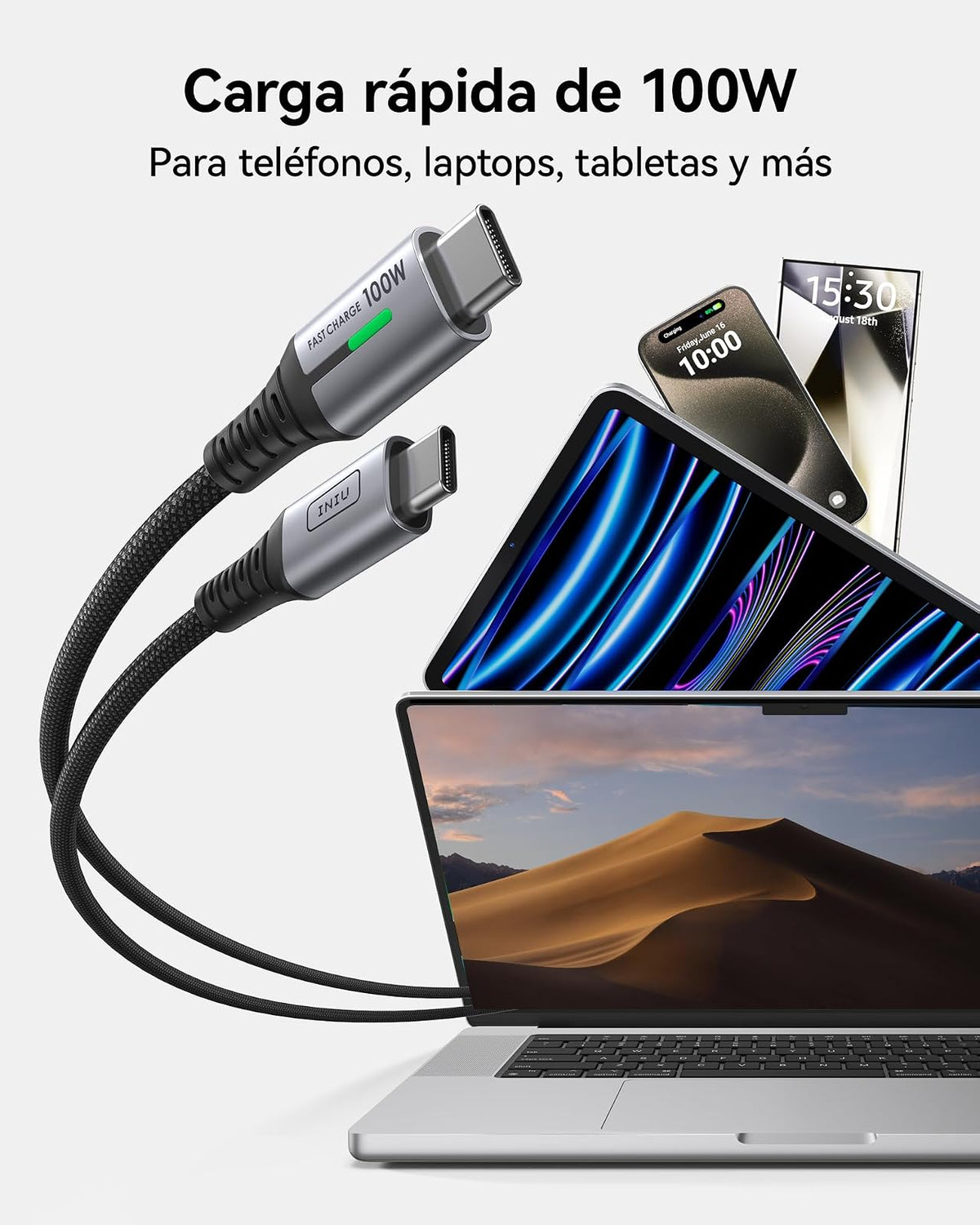 USB C to USB C Cable, INIU 100W [2-Pack 6.6ft] PD 5A Fast Charging Type C to Type C Cable, Nylon Braided USB-C Cord Phone Charger for Samsung S22 Note 20 iPad Pro MacBook Tablets LG Google etc.