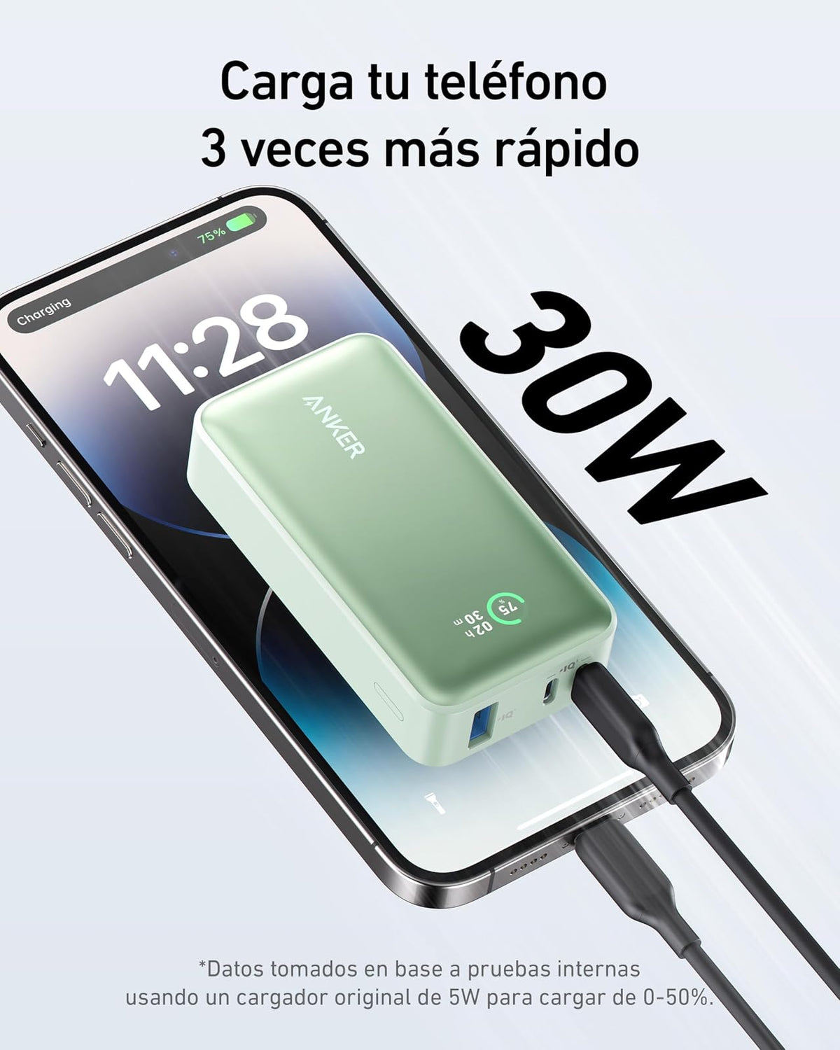 Anker Power Bank, Cargador portátil con Salida máxima PD de 30 W (PowerCore 30 W), batería de 10,000 mAh para iPhone Series, iPad Pro y Más(Green)