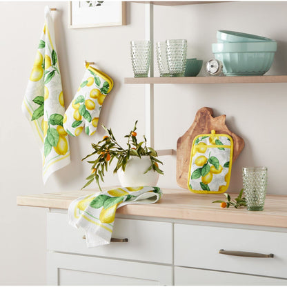 MARTHA STEWART Lots of Lemons - Juego de Toallas de Cocina, Guantes de Horno y agarraderas, Blanco/Amarillo