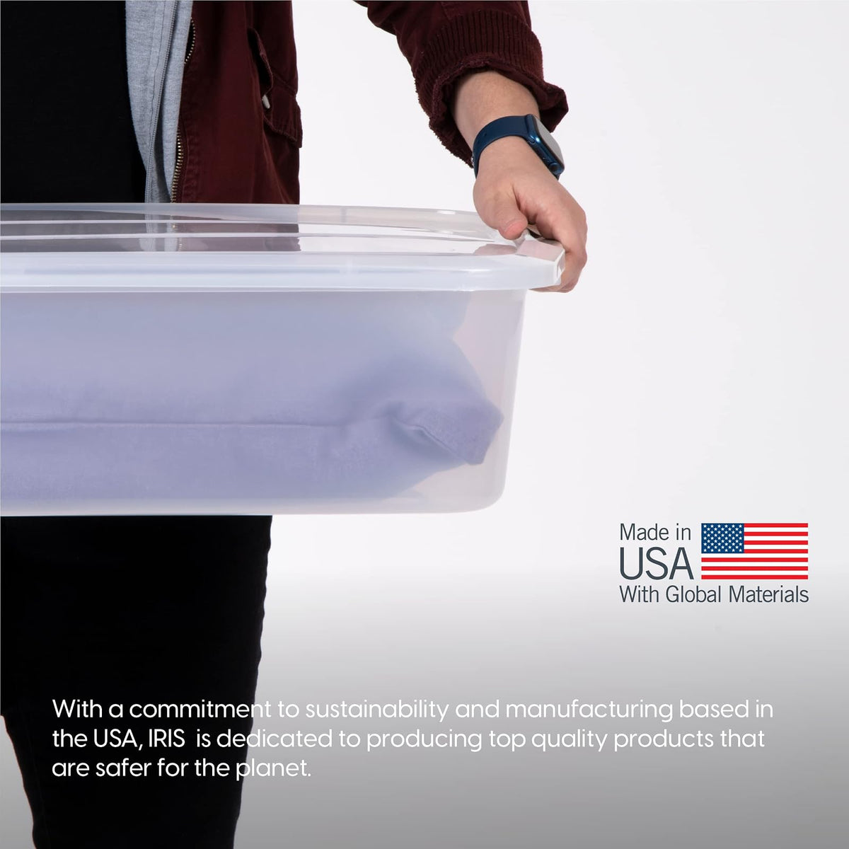 IRIS USA Contenedor Largo Bajo Cama de 50 Qt con Tapa, Transparente | Guarda ropa de temporada, zapatos, cobijas, sábanas y artículos del hogar debajo de la cama