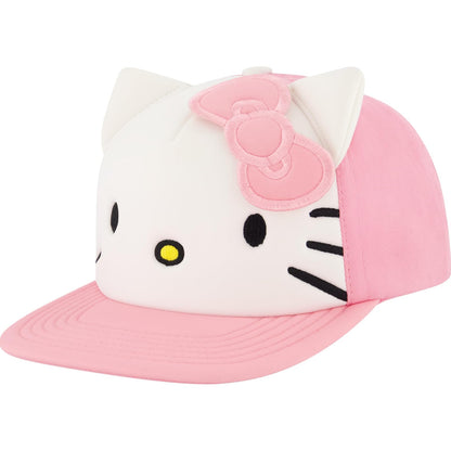 Hello Kitty Baseball Cap, Women's Snapback Hat with Flat Brim and 3D Ribbon and Ears