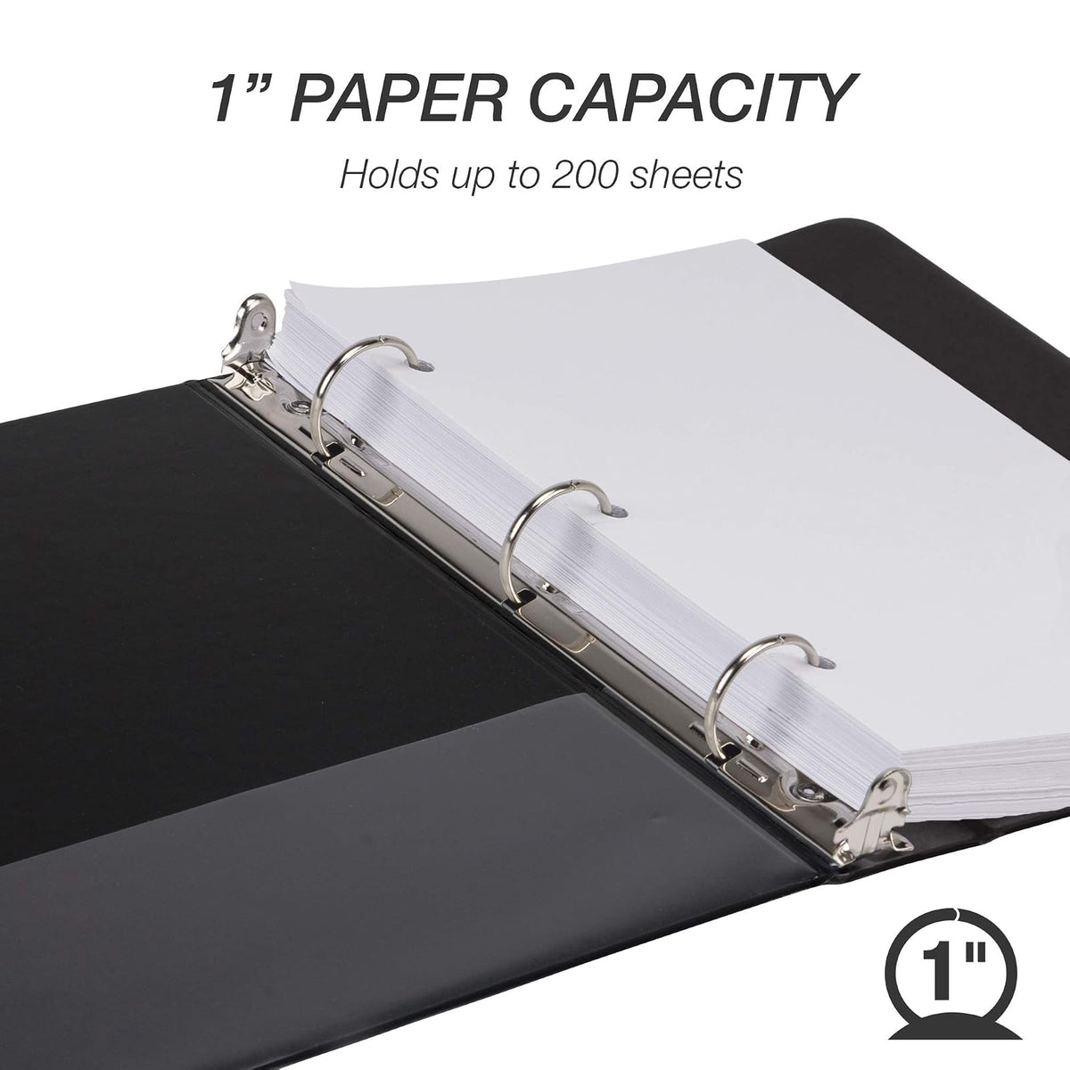 Samsill Economy - Mini carpeta de 3 anillas, fabricada en los Estados Unidos, carpeta de anillos redondos de 1 pulgada, capacidad para 100 hojas, negro, paquete de 6 (MP32300)