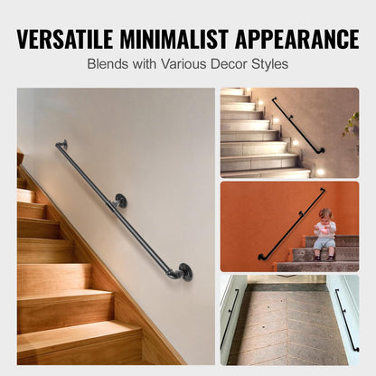 VEVOR - Pasamanos para escaleras de tubo, pasamanos para escaleras de 6 pies, capacidad de carga de 420 libras, pasamanos de tubería industrial con soporte de montaje en pared, barandillas de pared de