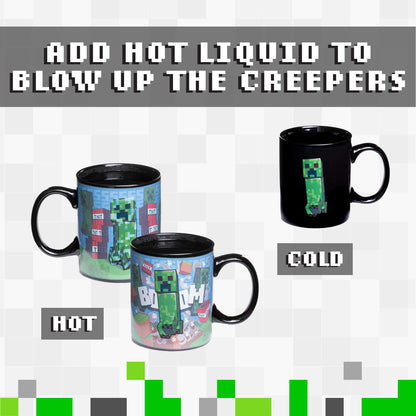 Taza Creeper que Cambia con Calor Minecraft - Taza Oficial que Cambia con Bebidas Calientes, 295 ml