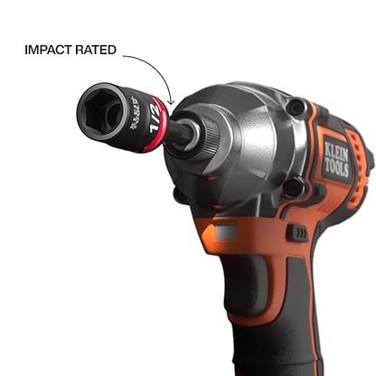 Klein Tools 33809 Grab-And-Go Impact Socket Set, SAE, juego de 10 piezas con manga, mosquetón y unidad de 3/8 pulgadas, codificación por colores de 1/4, 5/16, 3/8, 7/16, 1/2, 9/16, 5/8, 11/16 y 3/4