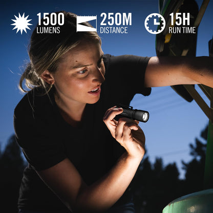 Coast XT7R - Linterna LED recargable de 1500 lúmenes con soporte magnético, enfoque deslizante y clip de bolsillo, color azul