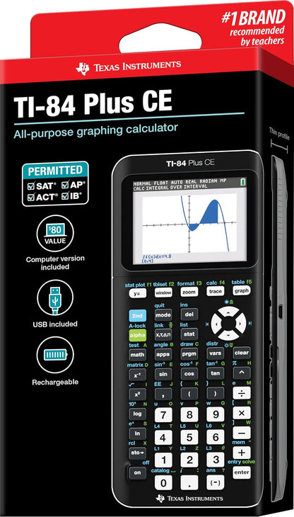 Texas Instruments - Calculadora Gráfica A Color Ti-84 Plus Ce, Negra, 7.5 Pulgadas
