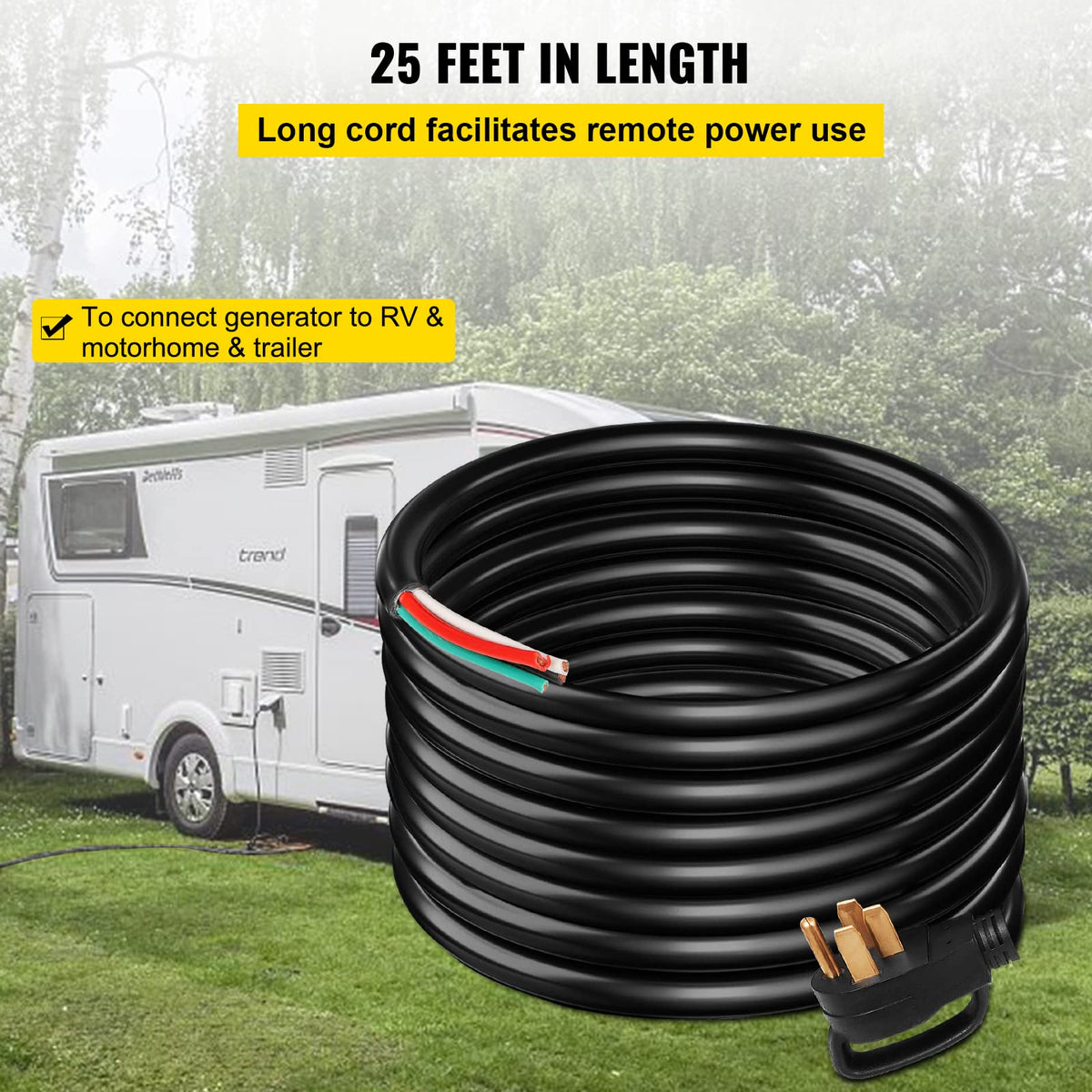 Mophorn 25Ft 50Amp Generator Extension Cord 6 Gauge STW 6/3+8/1 Generator Cord UL Listed Generator Power Cord N14-50P to Bare Wire Cut Wire Cord Extension Power Cord RV Motor Home Generator Portable