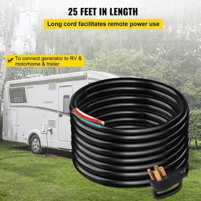 Mophorn 25Ft 50Amp Generator Extension Cord 6 Gauge STW 6/3+8/1 Generator Cord UL Listed Generator Power Cord N14-50P to Bare Wire Cut Wire Cord Extension Power Cord RV Motor Home Generator Portable