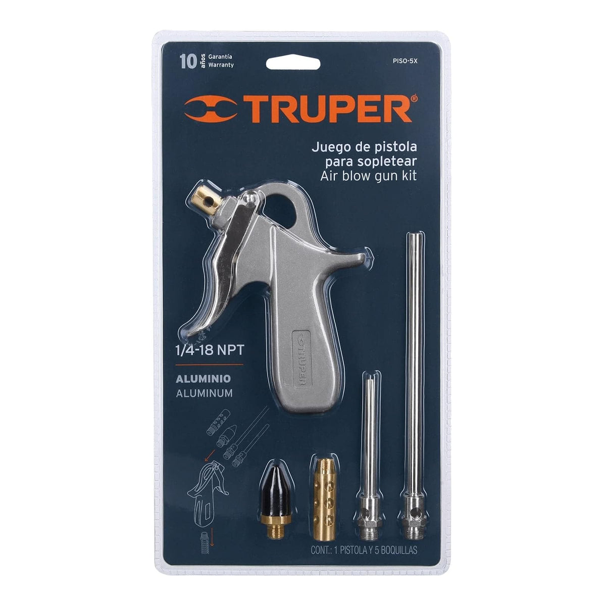 Truper PISO-5X, Juego de pistola sopleteadora con 5 boquillas