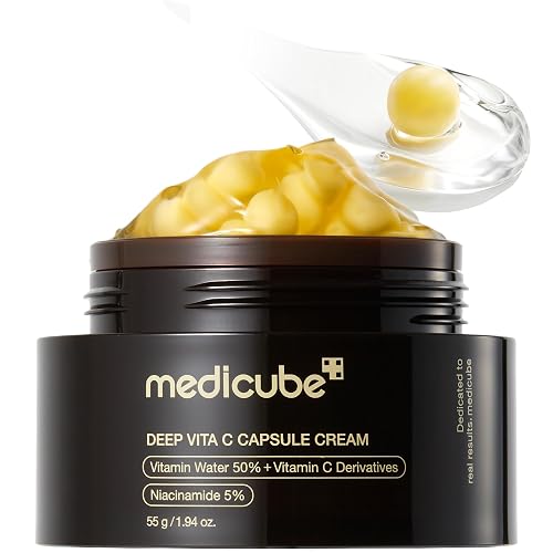 MEDICUBE Deep Vita C Capsule Cream, Crema Facial en Cápsulas con Agua de Espino Amarillo 50%, Niacinamida 5% y Vitamina C, Luminosidad y Tono Uniforme, 55 g