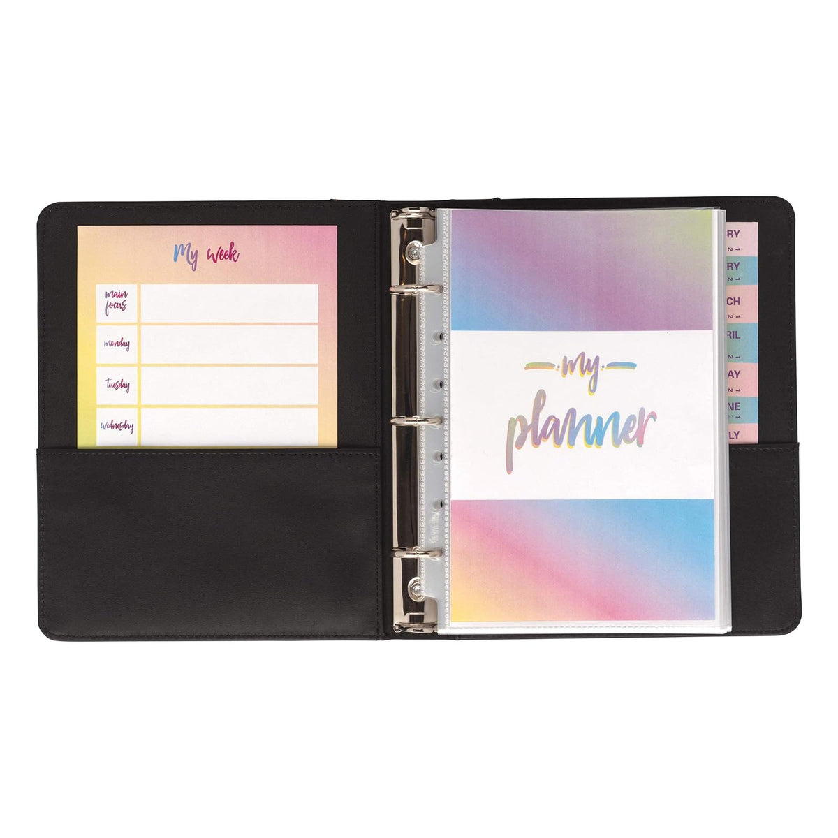 Samsill Carpeta de 3 anillas tamaño junior de 1 pulgada, piel, negro con costuras en contraste, capacidad para papel de 8.5 x 5.5 pulgadas, 3 anillos, carpeta de cuadernos, organizador de portafolios,