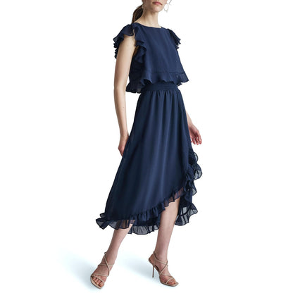 DKNY Mock Neck Ruffled Dress Vestido Mujer