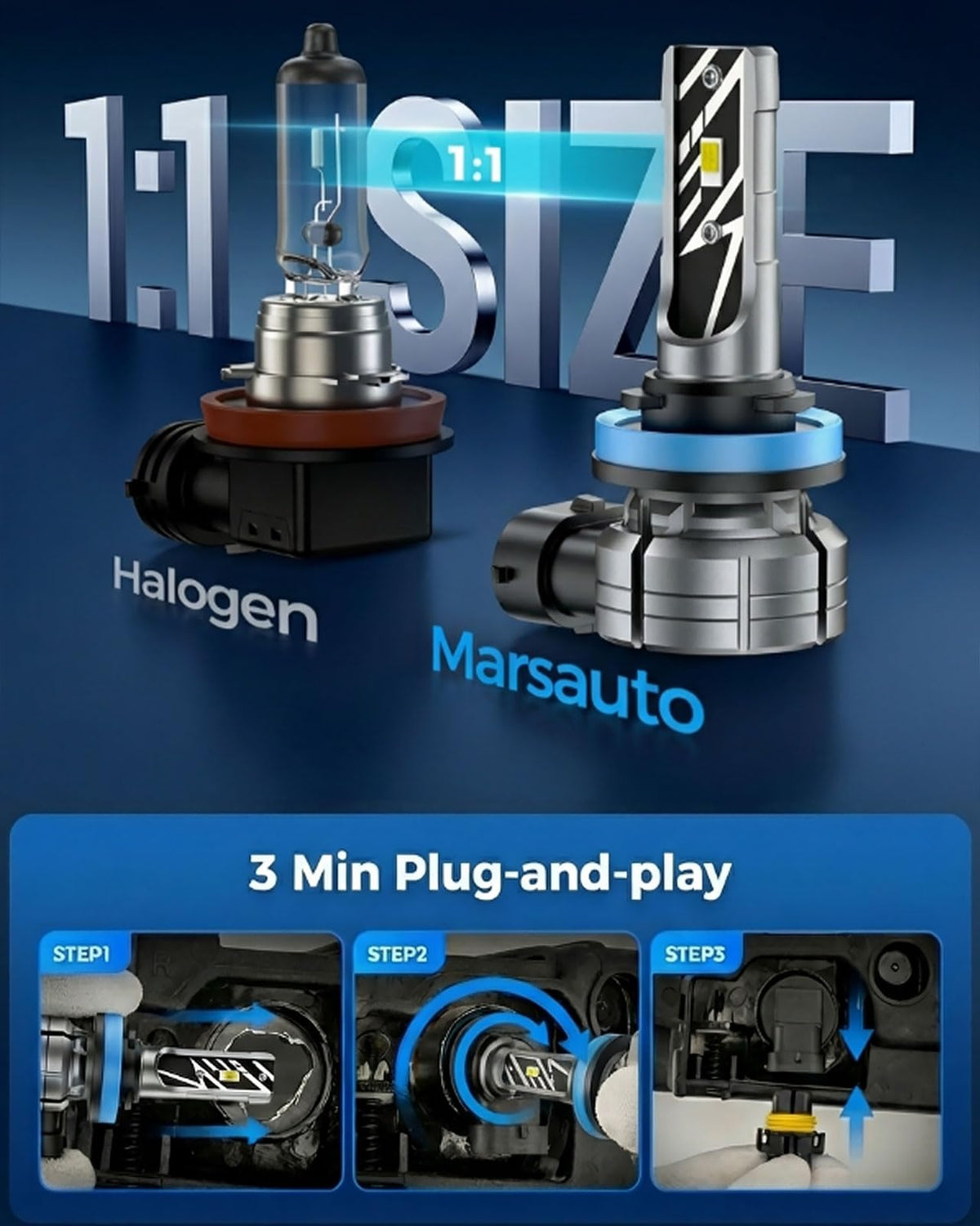 Marsauto Foco LED Antiniebla H11/H16/H8 MF1A H11Y | Amarillo, 14000 lm, 3000K, paquete de 2, 70,000 horas, IP68