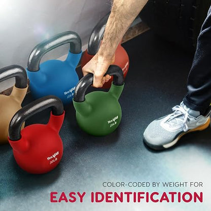 Yes4All Pesas Rusas de Entrenamiento de Fuerza Recubiertas de Neopreno Ajustables y Contorneadas con Pesos de Colores de 5 a 50 lbs