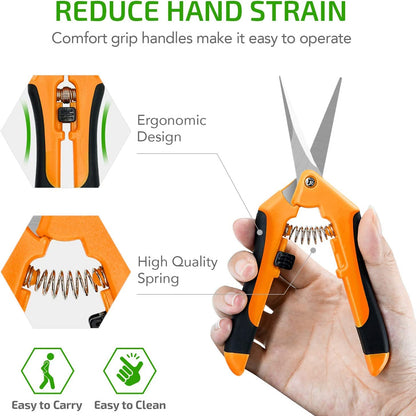 iPower Tijeras de jardinería de 6.5 pulgadas con cuchillas rectas de acero inoxidable, color naranja, 1 paquete
