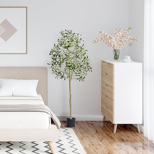 VEVOR Olivo Artificial, 1,5 m de Altura, Material de Polietileno Seguro y protección antivuelco, Planta de bajo Mantenimiento, árbol Artificial Verde Realista en Maceta para decoración de Interiores