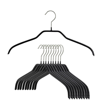MAWA - Perchas estrechas pequeñas para Ropa de Acero con Revestimiento Antideslizante, para Camisas, Vestidos, Trajes, Camisolas, Chaquetas, Gancho Giratorio de 360 Grados, Juego de 10, Color Negro