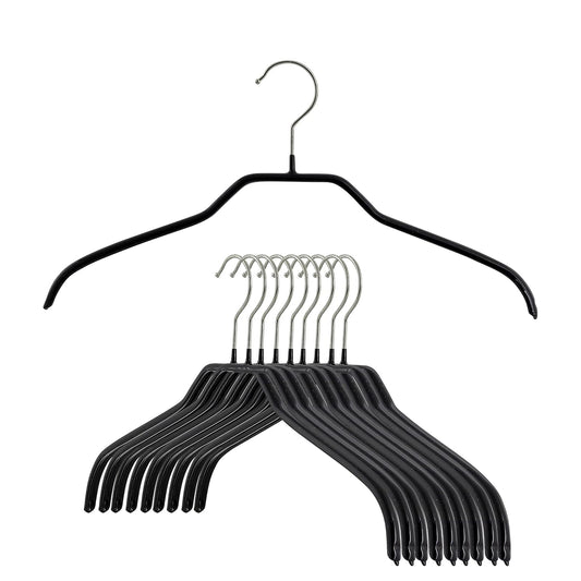 MAWA - Perchas estrechas pequeñas para Ropa de Acero con Revestimiento Antideslizante, para Camisas, Vestidos, Trajes, Camisolas, Chaquetas, Gancho Giratorio de 360 Grados, Juego de 10, Color Negro