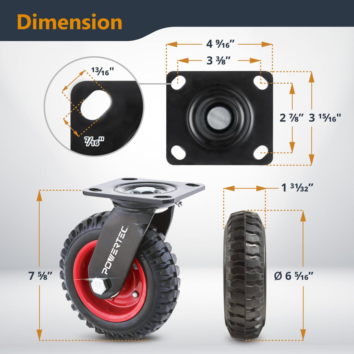 POWERTEC Juego de 4 Ruedas Giratorias de 6 Pulgadas | 15.24 cm, 2 giratorias y 2 fijas, ruedas resistentes con banda de rodadura de goma