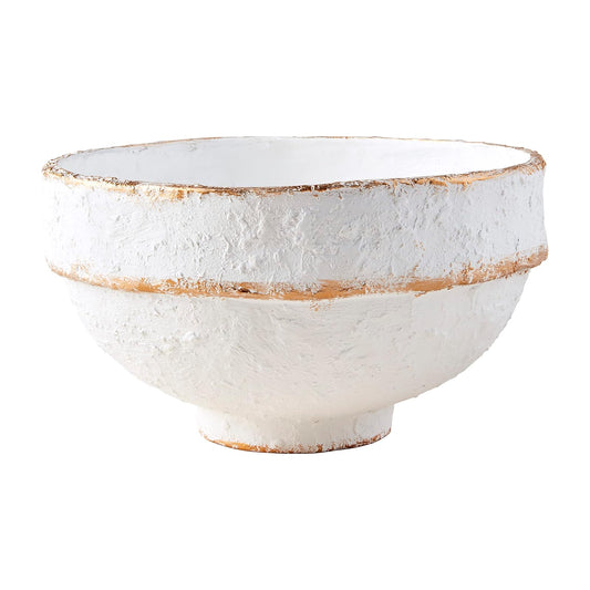 Mud Pie tazón de rayas doradas, blanco, 7 pulgadas de alto x 12 pulgadas de diámetro