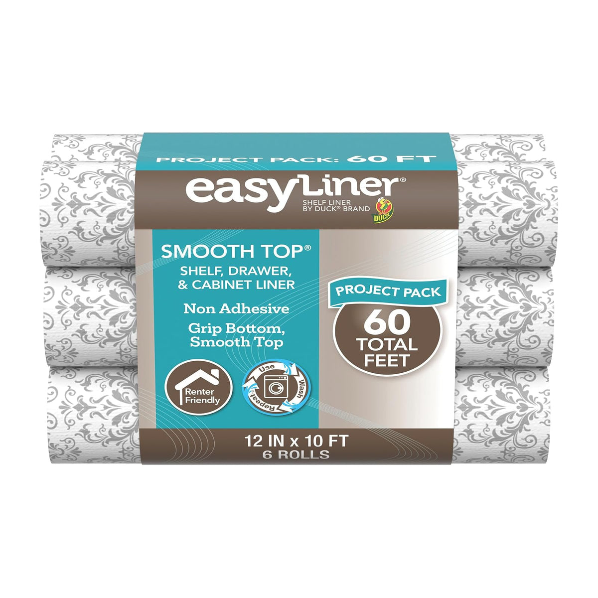 Smooth parte superior EasyLiner para armarios y cajones, fácil de instalar y cortar para ajustar, papel de estante y forro de cajón no calcomanía, forro antideslizante para estante de 12 pulgadas x 10