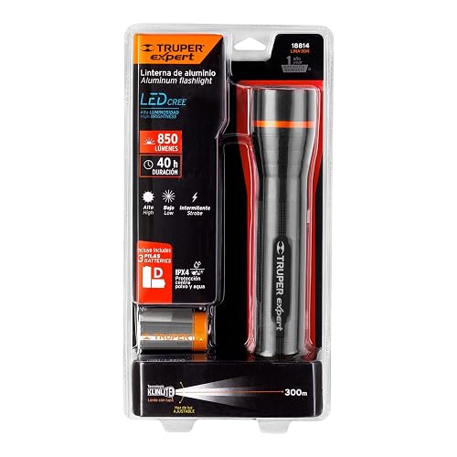 Truper Expert LINA-3DN, Linterna de pilas, 530 lúmenes, LED Cree alta luminosidad