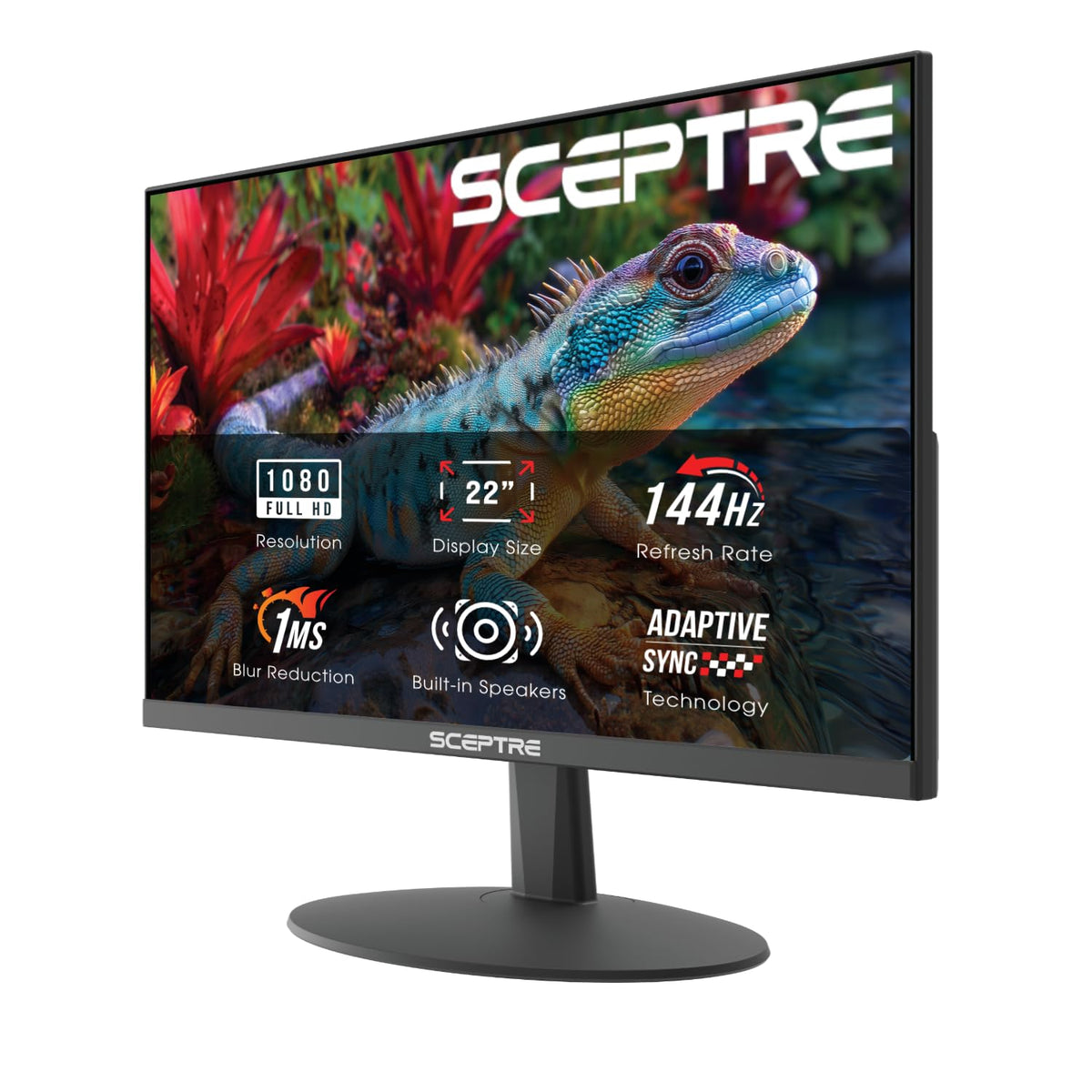 Sceptre Nuevo Monitor para Juegos de 22 Pulgadas, FHD 1080p, hasta 144Hz, HDMI, DisplayPort, Altavoces Integrados, Negro máquina (E225W-FW144 Series, 2026)