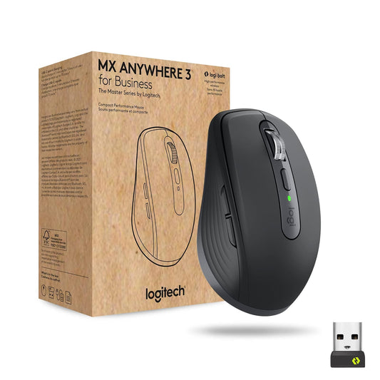 Logitech MX Anywhere 3 for Business – Mouse inalámbrico, Compacto, Ultrarrápido, Seguimiento en Cualquier Superficie, Recargable, Tecnología Logi Bolt, Bluetooth, Windows/Mac/iPadOS - Grafito