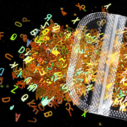 HELYZQ 5 Colores Alfabeto Letras holográficas Brillo Grueso Resina epoxi Lentejuelas 2g por
