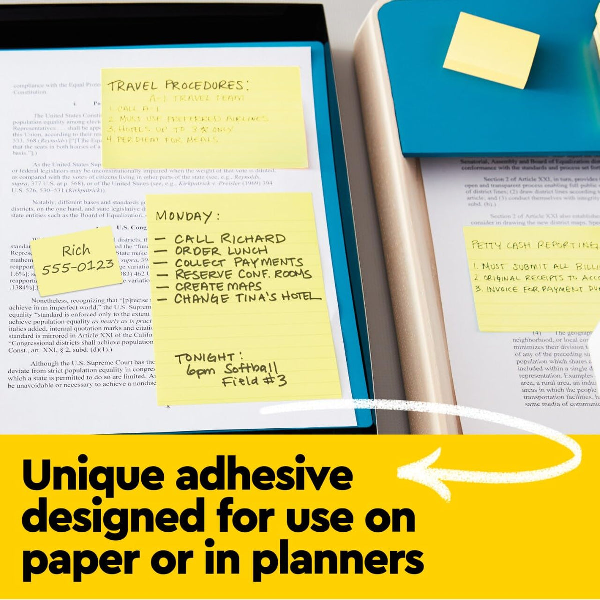 POST-IT 3M Notas Adhesivas Reposicionables Amarillo Canario 1200 hojas | Ideales para planear y organizar, Adhesivo original, 76 x 76 mm, Multiusos, 12 pads con 100 piezas c/u
