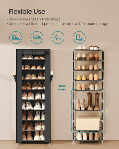 SONGMICS URXJ034BH01 - Zapatero de 10 Niveles, clóset de Almacenamiento con Cubierta a Prueba de Polvo, Organizador de Almacenamiento no Empotrado para clóset, Entrada, sostiene 20 Pares de Zapatos