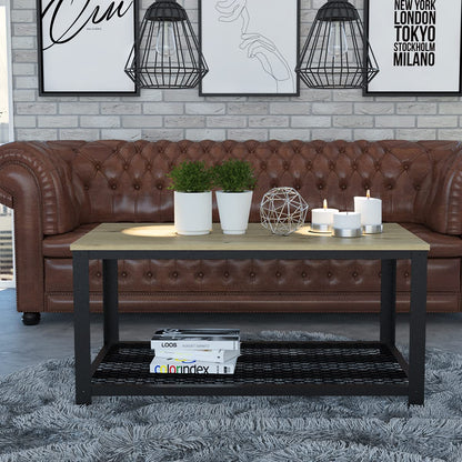 Deco Home KLIK Mesa de Centro ferrato armable, Color Duna, Dimensiones 95 Largo X 49 Ancho X 46 Alto cm, Estilo contemporáneo, con Rejilla Inferior y Estructura metálica