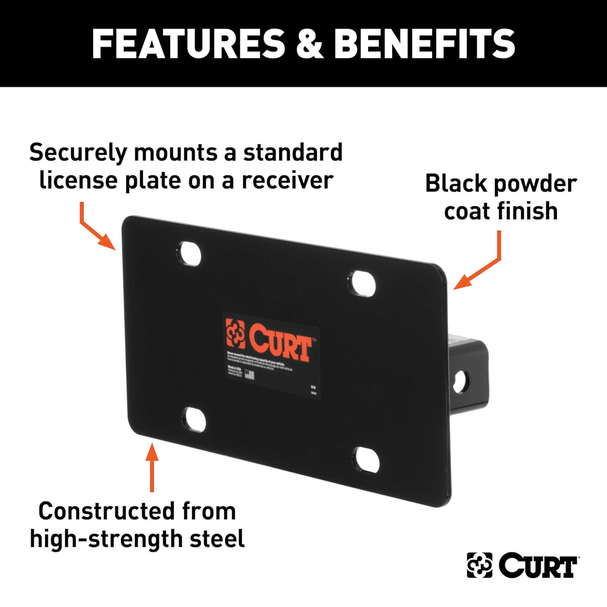 CURT Soporte de Placa de Enganche 31002, Receptor 5 cm