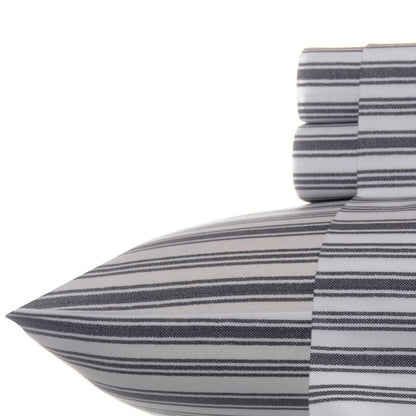 Nautica Juego de Sábanas de Percal 100% Algodón - Coleridge Stripe Charcoal - Individual