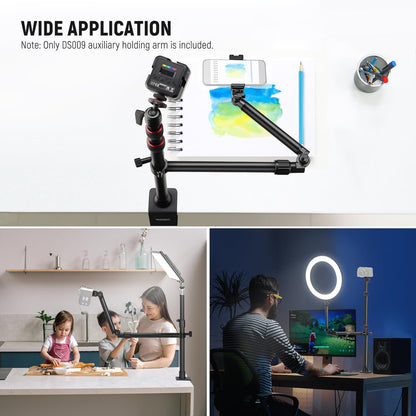NEEWER Brazo de Cámara Superior con Clip del Teléfono, 22"/ 56cm 180° y 360° 2 Brazo de Sujeción Flexible para Soporte Escritorio, 5.5lb/2.5kg Carga Máx para Cámara LED Anillo Luz Micrófono, DS009