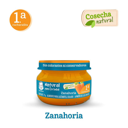Gerber Papilla Etapa 1, A Partir de 6 Meses, Adicionado con Vitamina C, Zanahoria, Paquete de 12 Frascos de 70 g c/u