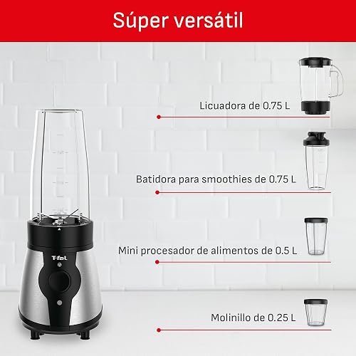 T-FAL Mini Procesador de alimentos/Licuadora Actimix | Resultados saludables y nutritivos gracias a sus múltiples usos, simplificado a un botón, capacidad de 750ml. BL1BKDMX