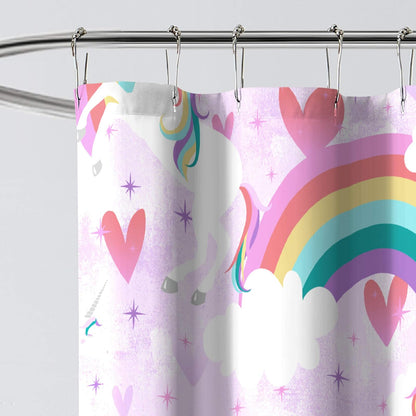 dream FACTORY - Cortina de Ducha de Tela para baño, 72 x 72 Pulgadas (Ancho x Largo), Unicornio Morado arcoíris