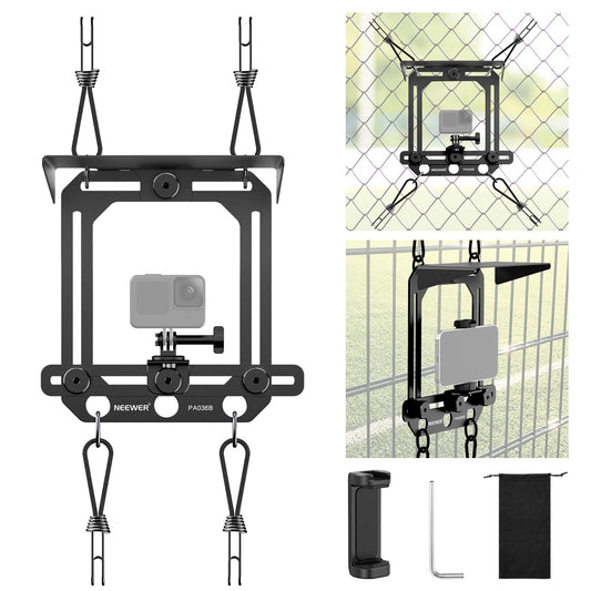 NEEWER Montaje Valla con Parasol Compatible con iPhone Mevo Camera GoPro Insta360 dji Pocket Radar Game Changer App, Kit Montaje Metal & Soporte Teléfono para Grabar Vídeos Béisbol Streaming, PA036B