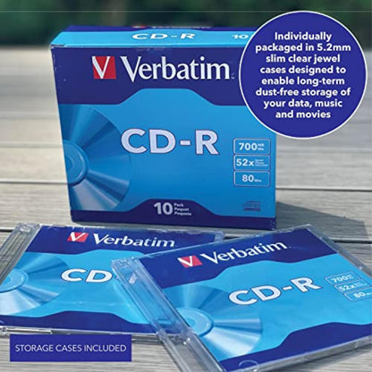 Verbatim CD-R 80MIN 700MB 52X Marca Cajas Delgadas, 10 Unidades