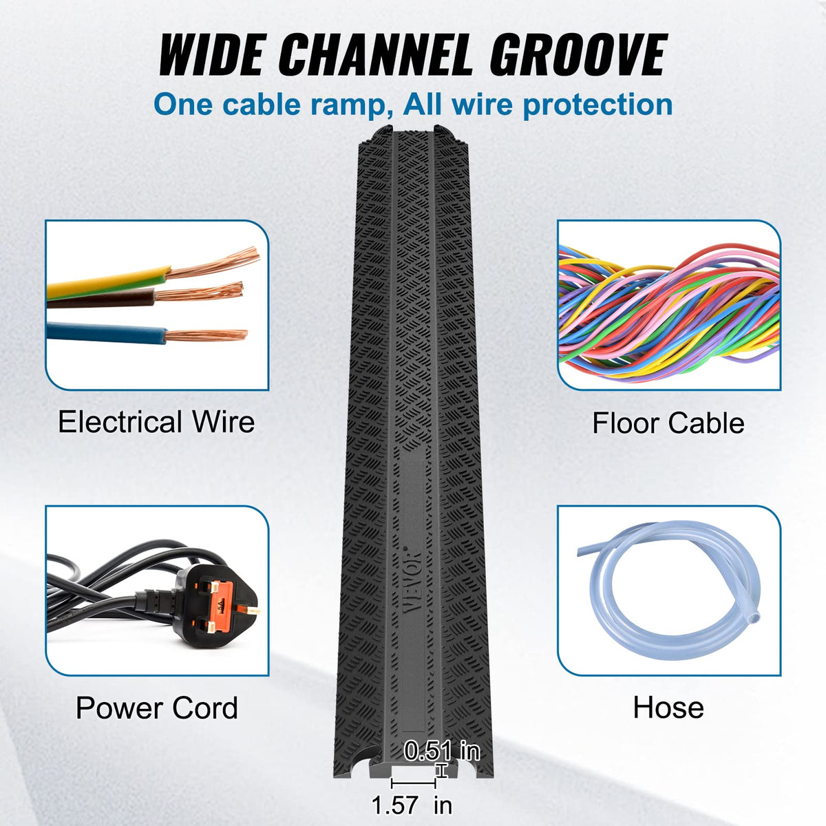 VEVOR Pasacables Suelo Rampa De Cable 2 Piezas 39 en Speed Bumps 2000 lbs Cable Protector Rampa Drop Over Cable Cover