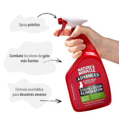 Nature's Miracle - Advanced removedor de Manchas y olores para Gato, Spray para Suciedad severa, fórmula enzimática, 32 oz