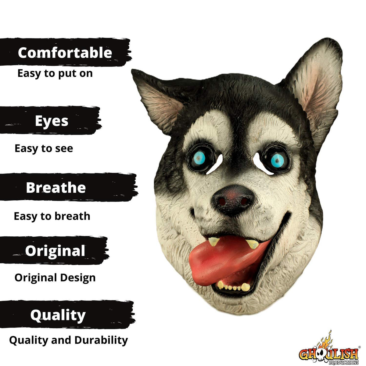 Husky, Máscara Divertida Chistosa de Perro Can Perrito Husky ideal para Halloween y fiestas de Disfraces by Ghoulish Productions