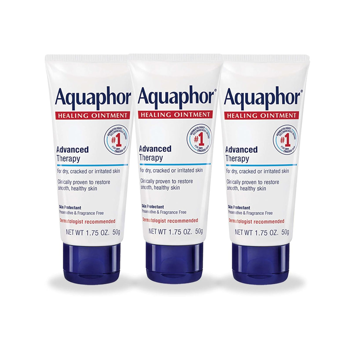 Aquaphor Healing Ointment - Protectant for Cracked Skin - Hands, Heels, Elbows, Lips - 1.75 oz. Tube (Pack of 3)